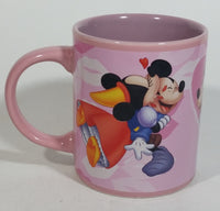 Monogram Disney Mickey Mouse and Minnie Mouse Kissing Love Themed Cartoon Characters Pink Ceramic Coffee Mug