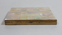 Vintage Beautiful Mother of Pearl Square Tiled Design Gold Toned Metal Hinged Cigarettes Smokes Case Box