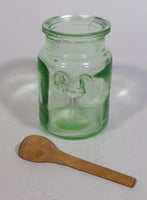 Vintage Vaseline Uranium Style Green Glass Jar With Wooden Spoon