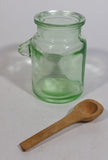 Vintage Vaseline Uranium Style Green Glass Jar With Wooden Spoon