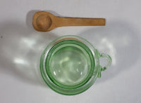 Vintage Vaseline Uranium Style Green Glass Jar With Wooden Spoon