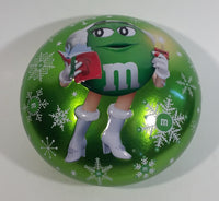 2013 M & M's Chocolate Candies Green Character Christmas Themed Candy Shaped Round Tin Metal Container