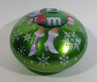 2013 M & M's Chocolate Candies Green Character Christmas Themed Candy Shaped Round Tin Metal Container