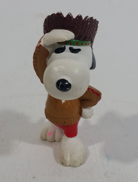 Vintage United Features Peanuts Snoopy Native Indian Aboriginal PVC Toy Figure Made in Hong Kong