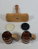 Vintage Yellowstone National Park Glass and Wooden Beer Stein Shaped Salt & Pepper Shakers With Holder Souvenir Travel Tourism Collectible