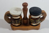 Vintage Yellowstone National Park Glass and Wooden Beer Stein Shaped Salt & Pepper Shakers With Holder Souvenir Travel Tourism Collectible