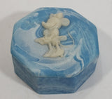 Vintage Incolay Disney Minnie Mouse Blue Octagon Shaped Marble Like Lidded Trinket Box Cartoon Collectible