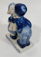 Vintage Delft Blue Holland Dutch Boy and Girl Kissing Hand Painted Ceramic 5" Tall Figurine