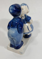 Vintage Delft Blue Holland Dutch Boy and Girl Kissing Hand Painted Ceramic 5" Tall Figurine