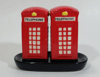 British London England Style Red and White Telephone Booth Salt and Pepper Shakers with Black Ceramic Holder