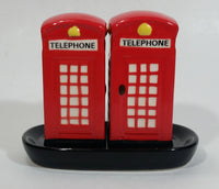 British London England Style Red and White Telephone Booth Salt and Pepper Shakers with Black Ceramic Holder