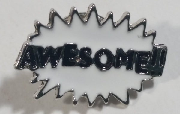 Exploding 'Awesome!!' White Enamel Metal Lapel Pin