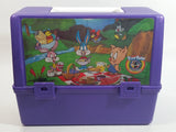 Rare 1991 Warner Bros Tiny Toon Adventures Cartoon Characters Thermos Brand Purple and Pink Lunch Box with Bottle