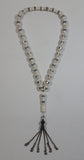 Mother of Pearl Banded Wrapped White Bead Necklace With Hanging Metal Chained Heart Charms