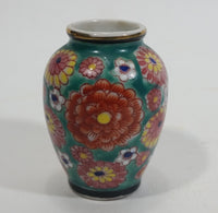 Occupied Japan Miniature Small Porcelain Flower Pattern Green Bud Vase 2 5/8" Tall