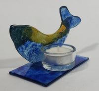 Decorative Blue Yellow Green Art Glass Fish Candle Holder