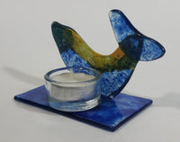 Decorative Blue Yellow Green Art Glass Fish Candle Holder