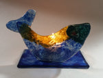 Decorative Blue Yellow Green Art Glass Fish Candle Holder