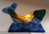 Decorative Blue Yellow Green Art Glass Fish Candle Holder