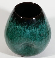 Vintage Blue Mountain Pottery Drip Glaze Triple Dent Three Sided Round Abstract Blue Green 5 1/4" Tall Art Vase