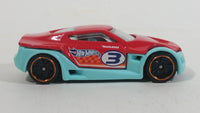 2013 Hot Wheels Track Aces Symbolic Red and Teal Light Blue Die Cast Toy Car Vehicle