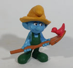 2011 Peyo "Farmer" Smurf Holding Shovel with Bird PVC Toy Figure McDonald's Happy Meal