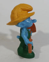 2011 Peyo "Farmer" Smurf Holding Shovel with Bird PVC Toy Figure McDonald's Happy Meal