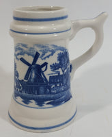 Delft Blue Style Windmill Decor Dutch Scenery with Flowers 4" Tall Ceramic Beer Stein - Unknown Maker