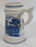 Delft Blue Style Windmill Decor Dutch Scenery with Flowers 4" Tall Ceramic Beer Stein - Unknown Maker