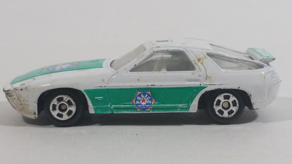 Vintage Porsche 928 Police #38 White Green Die Cast Toy Car Vehicle