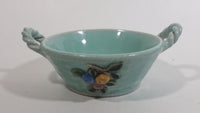 Vintage Bourne Denby Hand Painted Mint Green Ceramic Pottery Bowl Basket with Handles and Flower Decor