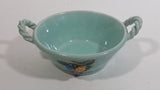 Vintage Bourne Denby Hand Painted Mint Green Ceramic Pottery Bowl Basket with Handles and Flower Decor