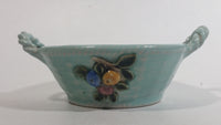 Vintage Bourne Denby Hand Painted Mint Green Ceramic Pottery Bowl Basket with Handles and Flower Decor