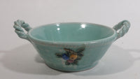 Vintage Bourne Denby Hand Painted Mint Green Ceramic Pottery Bowl Basket with Handles and Flower Decor