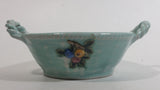 Vintage Bourne Denby Hand Painted Mint Green Ceramic Pottery Bowl Basket with Handles and Flower Decor