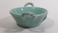 Vintage Bourne Denby Hand Painted Mint Green Ceramic Pottery Bowl Basket with Handles and Flower Decor