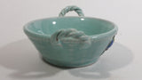 Vintage Bourne Denby Hand Painted Mint Green Ceramic Pottery Bowl Basket with Handles and Flower Decor