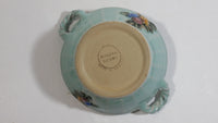 Vintage Bourne Denby Hand Painted Mint Green Ceramic Pottery Bowl Basket with Handles and Flower Decor