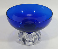 Beautiful Cobalt Blue Glass Candy or Dessert Sundae Bowl with Clear Glass Sliced Fruit Style Pedestal Base