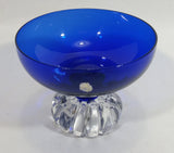 Beautiful Cobalt Blue Glass Candy or Dessert Sundae Bowl with Clear Glass Sliced Fruit Style Pedestal Base