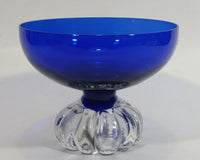 Beautiful Cobalt Blue Glass Candy or Dessert Sundae Bowl with Clear Glass Sliced Fruit Style Pedestal Base