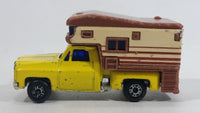 Vintage 1970s Chevy Stepside Pickup Camper Truck Yellow and Brown Die Cast Toy Car Vehicle - Hong Kong