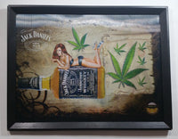 Jack Daniel's Old No. 7 Brand Tennessee Whiskey Woman in Bikini Billiards Pool Marijuana Weed 3D Hologram 12 1/2" x 16" Framed Sign