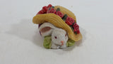 Very Cute Bunny Rabbit Hiding Under Rose Flower Trimmed Hat Tiny Miniature Decorative Figurine