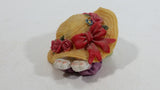 Very Cute Bunny Rabbit Hiding Under Rose Flower Trimmed Hat Tiny Miniature Decorative Figurine