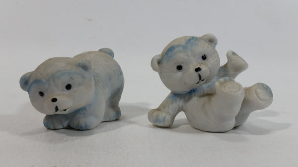 Set of 2 Cute Little White and blue Polar Bear Cubs Animal Figures