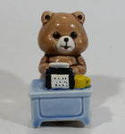 Cute Brown Bear Typing on Black Typewriter While Sitting At A Blue Desk Ceramic Figurine Made in Japan