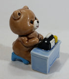 Cute Brown Bear Typing on Black Typewriter While Sitting At A Blue Desk Ceramic Figurine Made in Japan