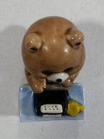 Cute Brown Bear Typing on Black Typewriter While Sitting At A Blue Desk Ceramic Figurine Made in Japan