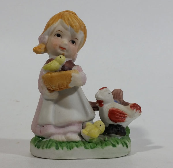 Enesco Girl With Chicken and Chicks Hummel Style Ceramic Decorative Figurine Ornament